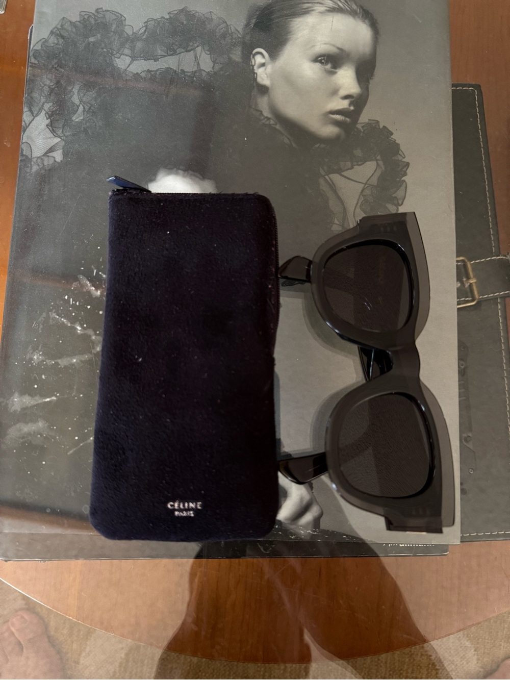 Celine Zoe CL41446 S Chunky Square Sunglasses in Translucent Charcoal Black - Picture 8 of 9
